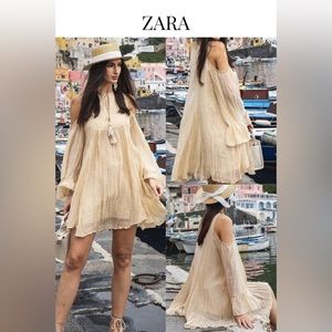 ZARA | Mini Dress with Cutout Shoulders | Beige  | M